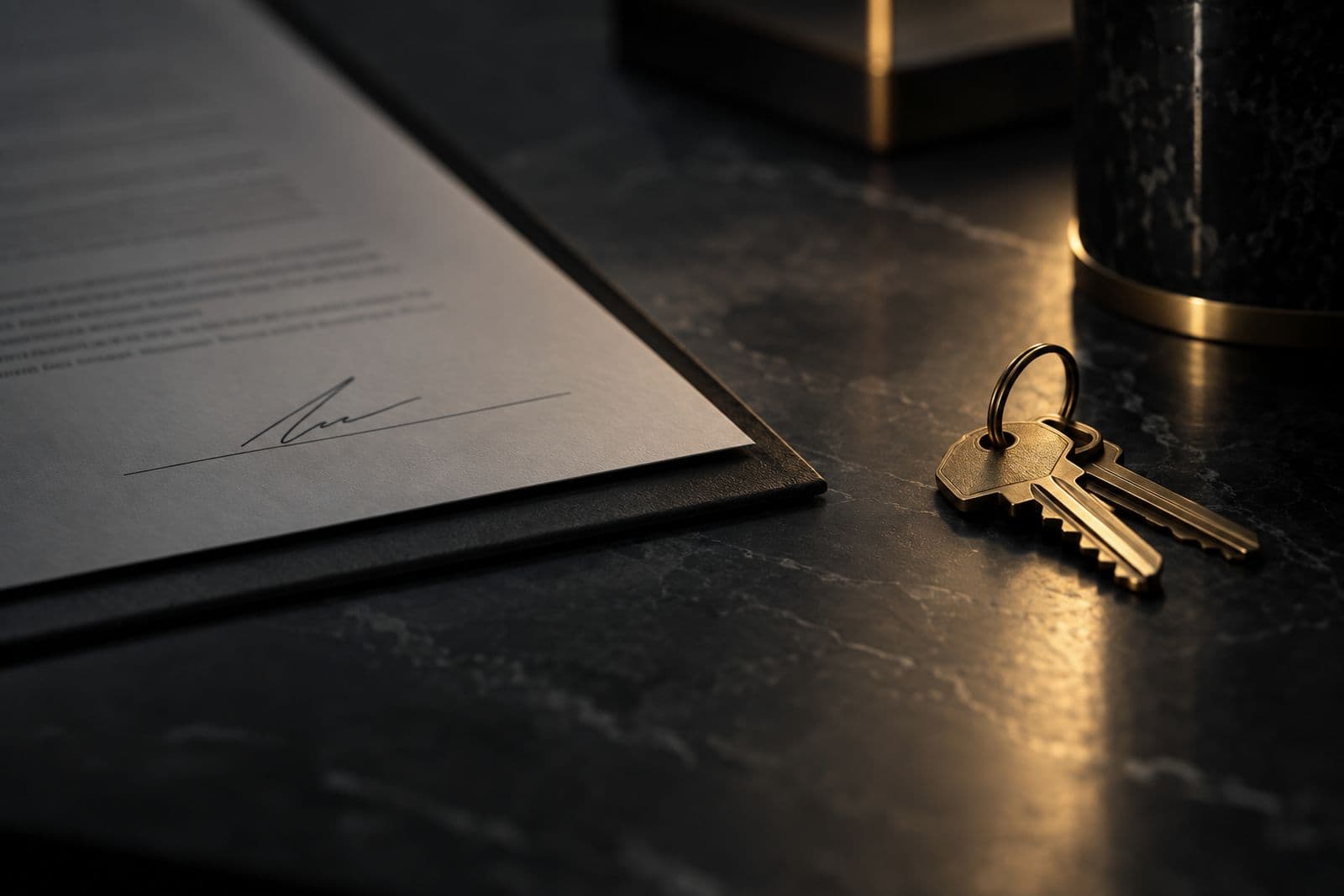 Firma de un contrato sobre un escritorio